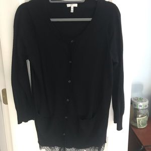 Joie black cashmere blend sweater with bottom lace detail